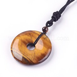 Adjustable Natural Tiger Eye Pendant Necklaces&nbsp;NJEW-A125-C09