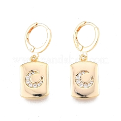 Clear Cubic Zirconia Rectangle with Moon Dangle Leverback Earrings&nbsp;EJEW-N012-72
