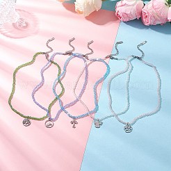 Stainless Steel Pendant Electroplate Glass Faceted Rondelle Beaded Necklaces&nbsp;NJEW-JN05530