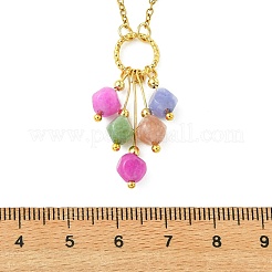 Natural Multicolor Tourmaline Dice Beaded Tassel Pendant 304 Stainless Steel Satellite Chain Necklaces for Women&nbsp;NJEW-JN06450-01
