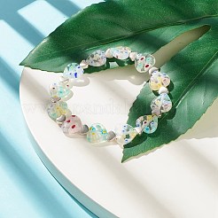 Handmade Millefiori Lampwork & Alloy Heart Beaded Stretch Bracelet&nbsp;BJEW-JB08042-04