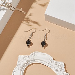 Synthetic Black Stone & Glass Round Beaded Dangle Earrings&nbsp;EJEW-JE05163