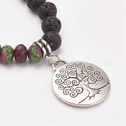 Natural & Synthetic Mixed Stone & Lava Rock Stretch Charm Bracelets&nbsp;BJEW-JB03073