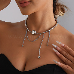 Alloy & CCB Plastic Textured Rectangle Pendant Necklaces with Chain Tassel for Women&nbsp;WG46BC5-01