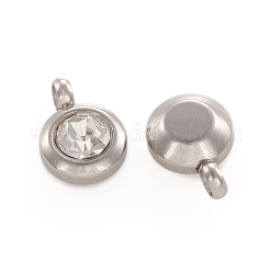 Trendy Original Color 304 Stainless Steel Grade A Rhinestone Flat Round Charm Pendants&nbsp;RB-M030-06J
