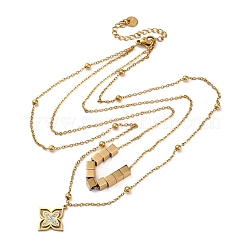 304 Stainless Steel Crystal Rhinestone Flower Pendant Double Layer Necklaces&nbsp;NJEW-R026-07G