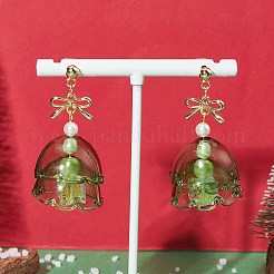 Christmas Tree Glass Dangle Stud Earrings with Shell Pearl Beaded&nbsp;EJEW-TA00236