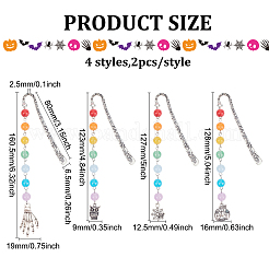8Pcs 4 Style Tibetan Style Alloy Pendant Bookmarks for Halloween's Day&nbsp;AJEW-FG0002-69
