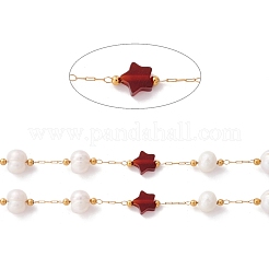 Natural Red Agate Star and Pearl Beaded Chains&nbsp;CHS-I018-01G-07