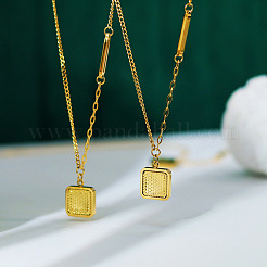 304 Stainless Steel Textured Square Pendant Mixed Chain Necklaces for Women&nbsp;WG76D8C-01
