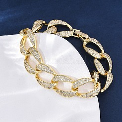Brass Micro Pave Clear Cubic Zirconia Curb Chain Bracelets for Women&nbsp;BJEW-A034-04B-G