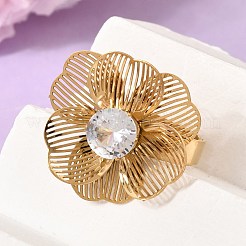 201 Stainless Steel Pave Single Cubic Zirconia Adjustable Cuff Rings for Women&nbsp;RJEW-K318-02G-G