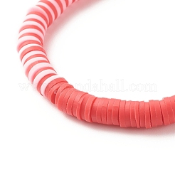 Polymer Clay Heishi Surfer Stretch Bracelet with Brass Heart&nbsp;BJEW-JB07850