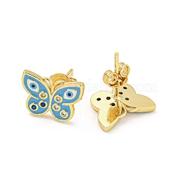 Butterfly with Evil Eye Real 18K Gold Plated Brass Stud Earrings&nbsp;EJEW-L269-098G-01