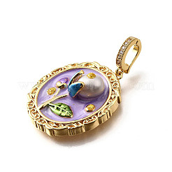 Brass Micro Pave Cubic Zirconia & Enamel Pendants&nbsp;KK-R222-08G-03