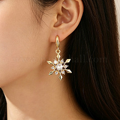 Brass Micro Pave Cubic Zirconia Snowflake Hoop Dangle Earrings for Women&nbsp;WGD9903-01