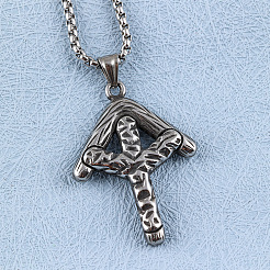 304 Stainless Steel Textured Viking Rune Pendant Necklaces for Men&nbsp;WGD6348-02