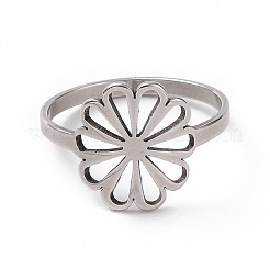 Non-Tarnish 201 Stainless Steel Flower Finger Ring&nbsp;RJEW-J051-30P