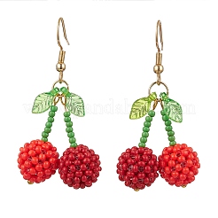 Glass Seed Beads Cherry Dangle Earrings&nbsp;EJEW-MZ00300