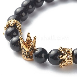 Natural Black Stone Round Beads Stretch Bracelets&nbsp;BJEW-JB06606-04