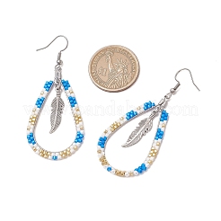 304 Stainless Steel & Glass Seed Beads Dnagle Earrings for Women&nbsp;EJEW-MZ00397-03