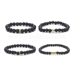 4Pcs 4 Style Column & Round & Flat Round Alloy & Natural Lava Rock & Synthetic Hematite Beaded Stretch Bracelets Set for Women&nbsp;BJEW-JB09366