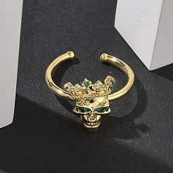 Brass Micro Pave Cubic Zirconia Cuff Rings&nbsp;RJEW-G364-03G-02