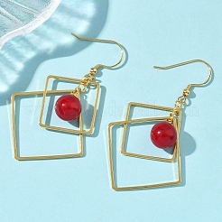 Electroplated Brass Imitation Pearl Dangle Earrings&nbsp;EJEW-Z129-01G