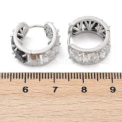 Brass Black Cubic Zirconia Hoop Earrings&nbsp;EJEW-Q016-11P