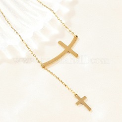 Religion 304 Stainless Steel Sideways Cross Pendant Necklaces&nbsp;NJEW-H093-05G