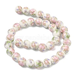 Handmade Flower Printed Porcelain Ceramic Beads Strands&nbsp;PORC-M007-10mm-07