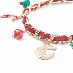 Christmas Candy Cane & Reindeer & Moon Alloy Charm Bracelet with Glass Beads&nbsp;BJEW-TA00090-02