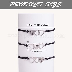 3Pcs 3 Style 430 Stainless Steel Heart with Word Bitch Link Bracelets Set&nbsp;JB717A