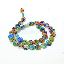 Millefiori Glass Flat Round Bead Strands&nbsp;LK-P008-06