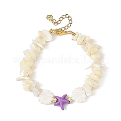 Ocean Dyed Synthetic Turquoise Starfish and Natural White Shell Chip Beaded Bracelets for Women&nbsp;BJEW-JB14282