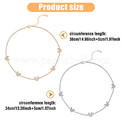 2Pcs 2 Style Stainless Steel & Brass Butterfly Pendant Necklaces Set with Crystal Rhinestone Tennis Chains&nbsp;NJEW-FI0001-41