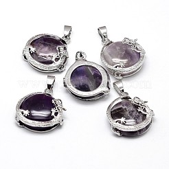 Flat Round with Dragon Platinum Plated Brass Natural & Synthetic Mixed Stone Pendants&nbsp;G-F228-24-RS