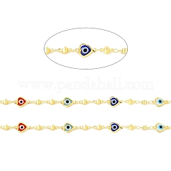 Handmade Brass Heart with Glass Evil Eye Link Chain&nbsp;CHC-D032-03G