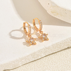 Brass Micro Pave Cubic Zirconia Star Hoop Dangle Earrings for Women&nbsp;WE1698