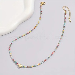 Bohemian 304 Stainless Steel Heart Faceted Colorful Glass Beaded Necklaces for Women&nbsp;JD8300