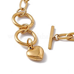 316 Stainless Steel Paperclip Chain Bracelet with Heart Charm for Women&nbsp;BJEW-G655-07G