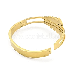 304 Stainless Steel Pave Crystal Rhinestone Hollow Out Leaf Hinged Bangles for Women&nbsp;BJEW-D044-03A-G