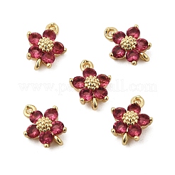 Brass Pave Cubic Zirconia Flower Links Connector Charms&nbsp;KK-H089-34G-05