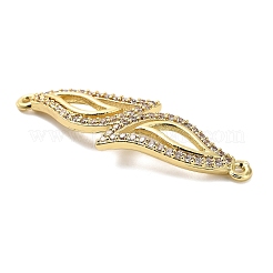 Brass Micro Pave Clear Cubic Zirconia Double Leaves Connector Charms&nbsp;KK-L229-057G