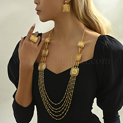 Bohemian Iron Hollow Square Multi-layer Necklaces & Stud Earrings & Cuff Rings Set for Women&nbsp;WD7231