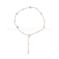 Round Shell Pearl & 304 Stainless Steel Handmade Link Chain Necklaces&nbsp;NJEW-JN05301-02