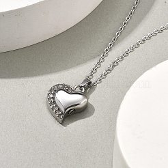 304 Stainless Steel Crystal Rhinestone Heart Urn Ashes Necklaces&nbsp;STAS-Z106-04P