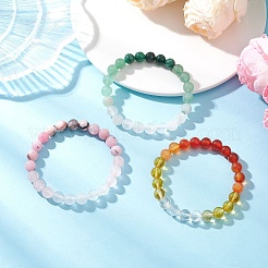 3Pcs Natural Mixed Gemstone Round Beaded Stretch Bracelets for Women Men&nbsp;BJEW-TA00689