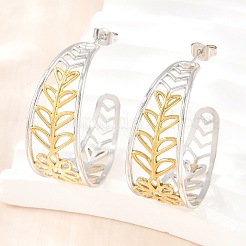 304 Stainless Steel Flower with Leaf Stud Earrings for Women&nbsp;SA-CBA45D5-30GP
