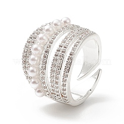 Adjustable Brass Micro Pave Clear Cubic Zirconia Cuff Rings&nbsp;RJEW-L098-001P
